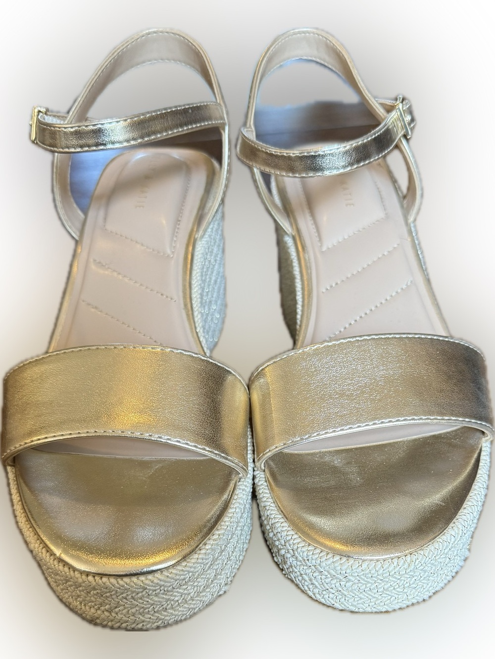 Kelly & Katie Metallic Gold Espadrille Wedge Sandals - Picture 2 of 8